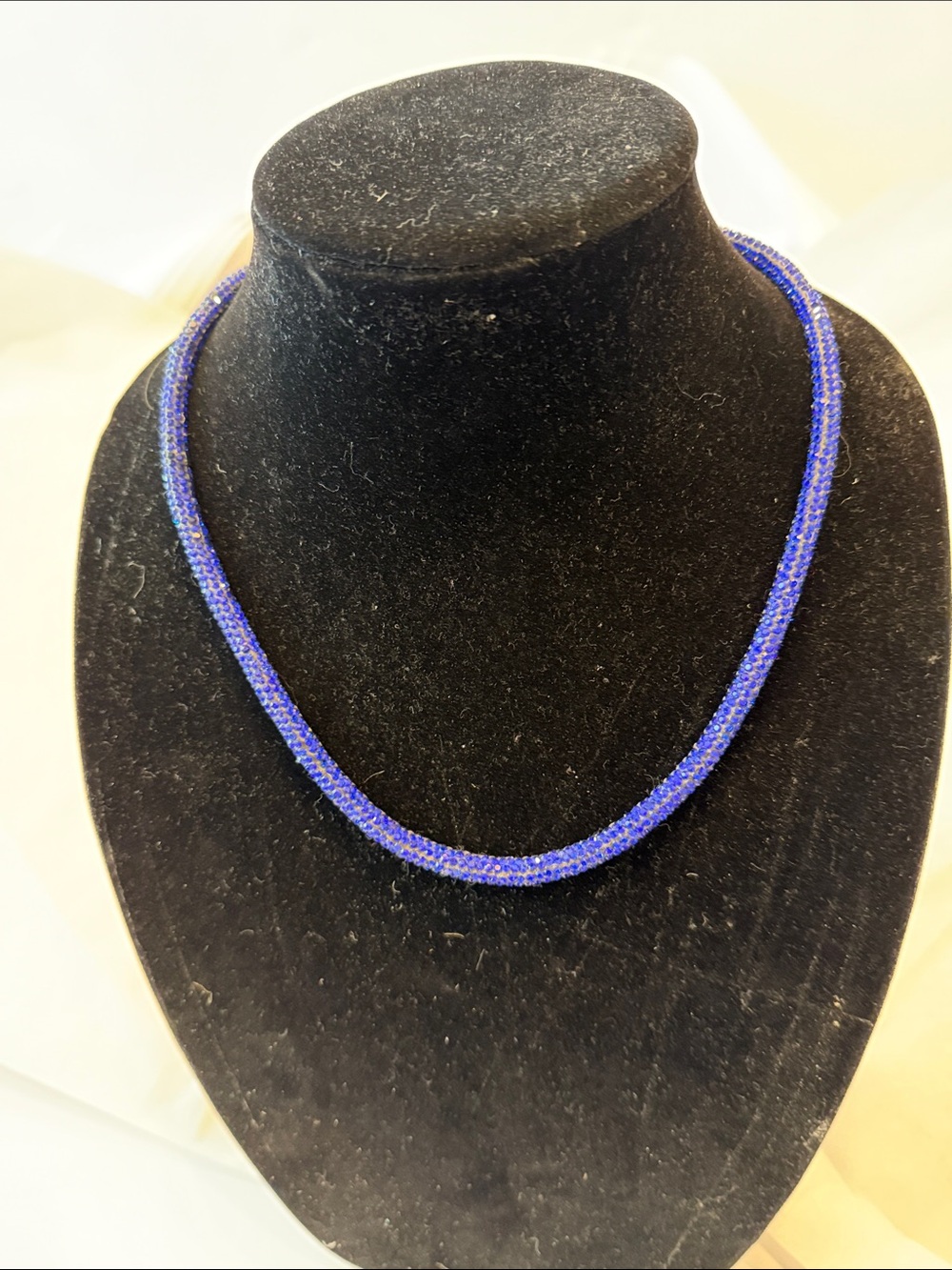 Blue Beaded Rope Necklace - Brand Unspecified